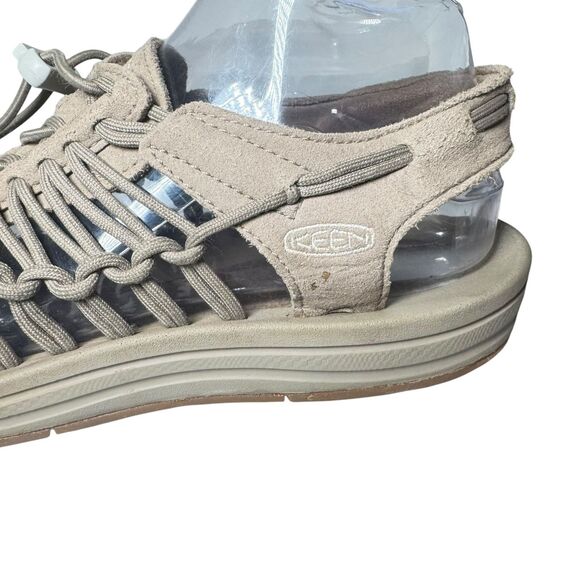 Keen Uneek Sandals Mens US 10 Gray Suede Walking Hiking Woven Bungee White Logo - Picture 8 of 16